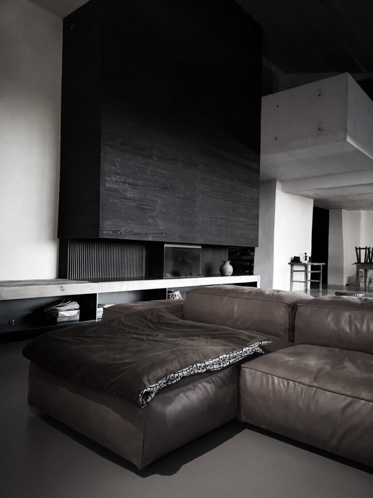 burnt wood fireplace